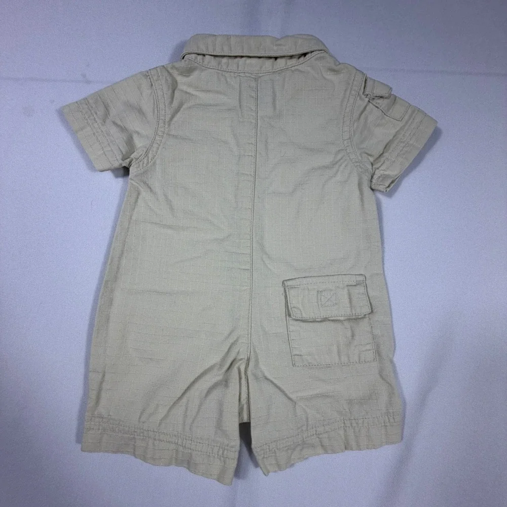 Gymboree‎ Vintage 2002 Baby Boy Preemie Khaki Ripstop Lion Romper One-Piece Tan
